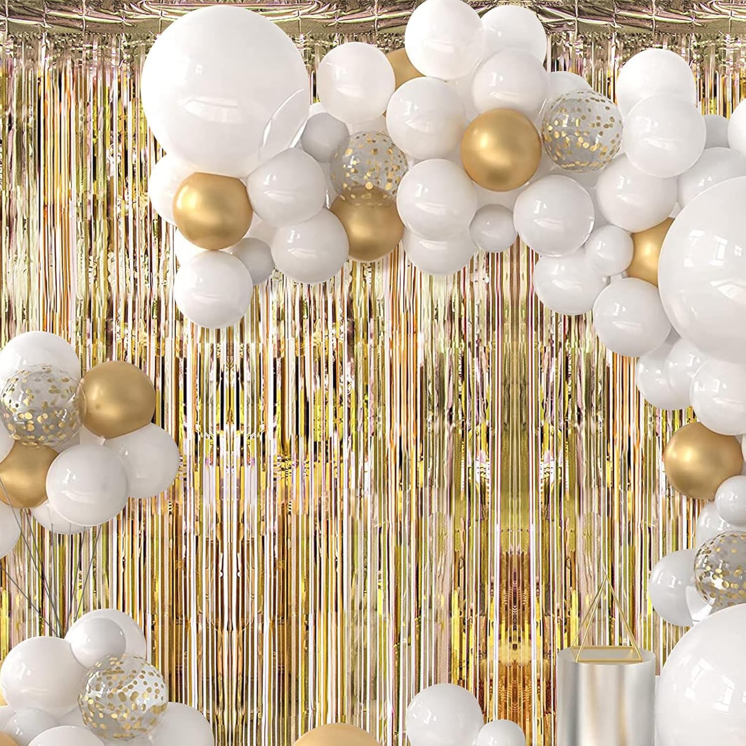 Perdea Franjurata, , Model Decor Petrecere, pentru Fundal de Poze, Amenajare Colorata a Petrecerii, Dimensiune 100x200 cm, Gold Sampanie - imagine 3