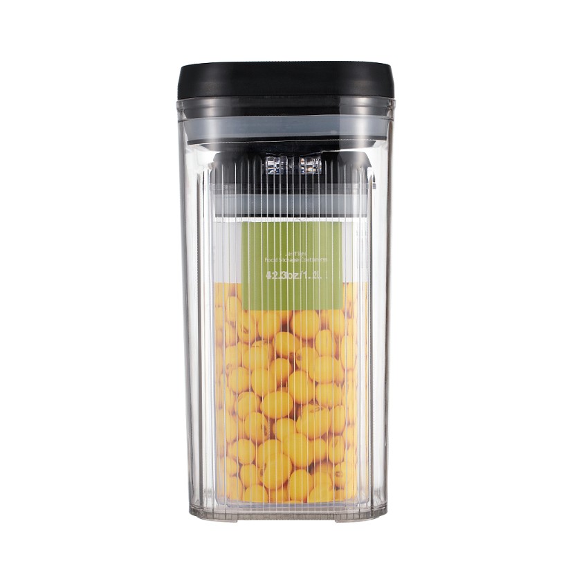 Cutii de Depozitare Alimente, , Set din 2 Cutii de Tip Container de 1.2 si 2.5 l, Recipiente pentru Cereale in Bucatarie, Transparente cu Capac Negru
