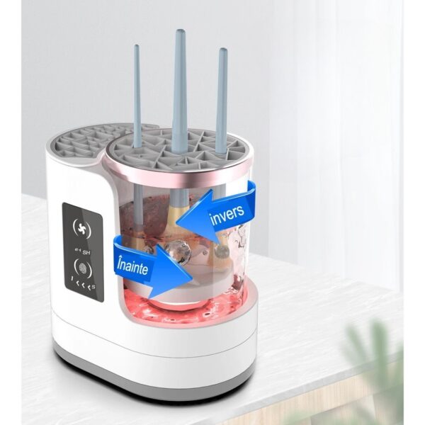 Dispozitiv Portabil de Curatare a Pensulelor de Machiaj, , cu Functie de Uscare, 5V, 850RPM, Cablu 1.2 m, 17.3 x 12.1 x 17.5 cm, Alb - imagine 3