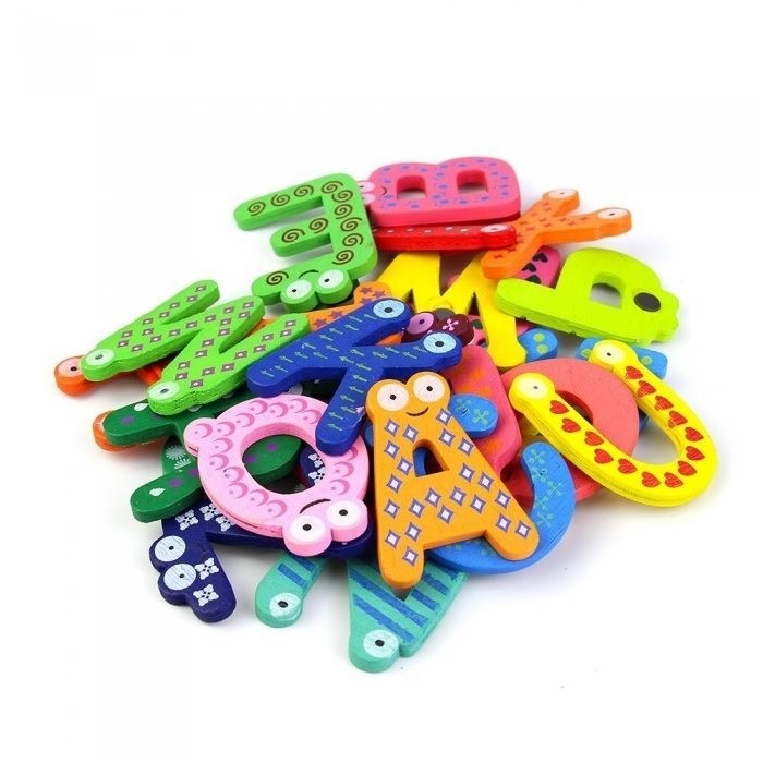 Set 26 Magneti de Frigider pentru Copii, , Model Alfabet A-Z, Figurine Amuzante, din Lemn, Multicolor - imagine 2