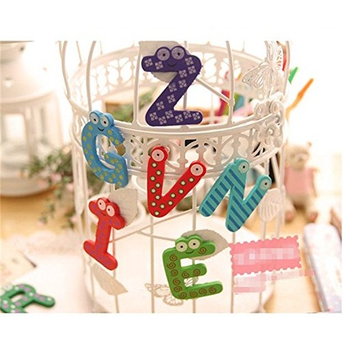 Set 26 Magneti de Frigider pentru Copii, , Model Alfabet A-Z, Figurine Amuzante, din Lemn, Multicolor - imagine 4