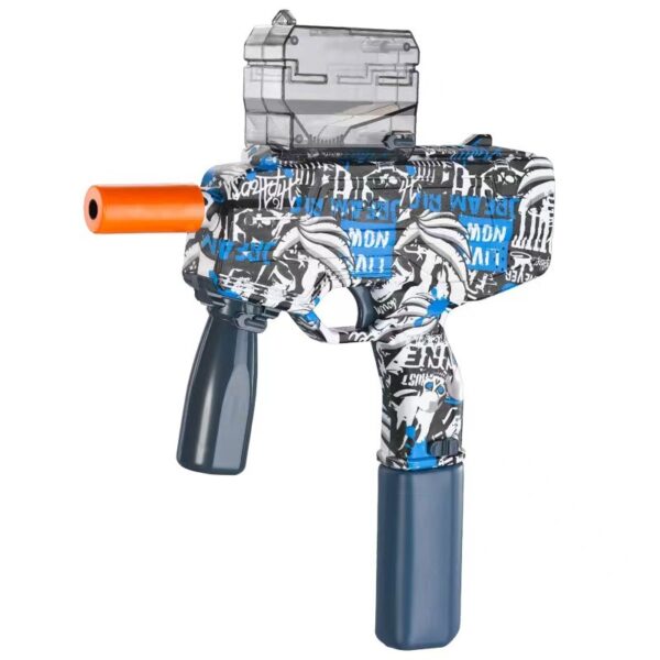 Mitraliera de jucarie electrica  cu bile de hidrogen de gel, gun bluster, tragere in rafala, varsta peste 6 ani, ochelari de protectie, 5000 de bile incluse, cablu de incarcare, 40.1 x 31.6 cm, Mp9, albastru
