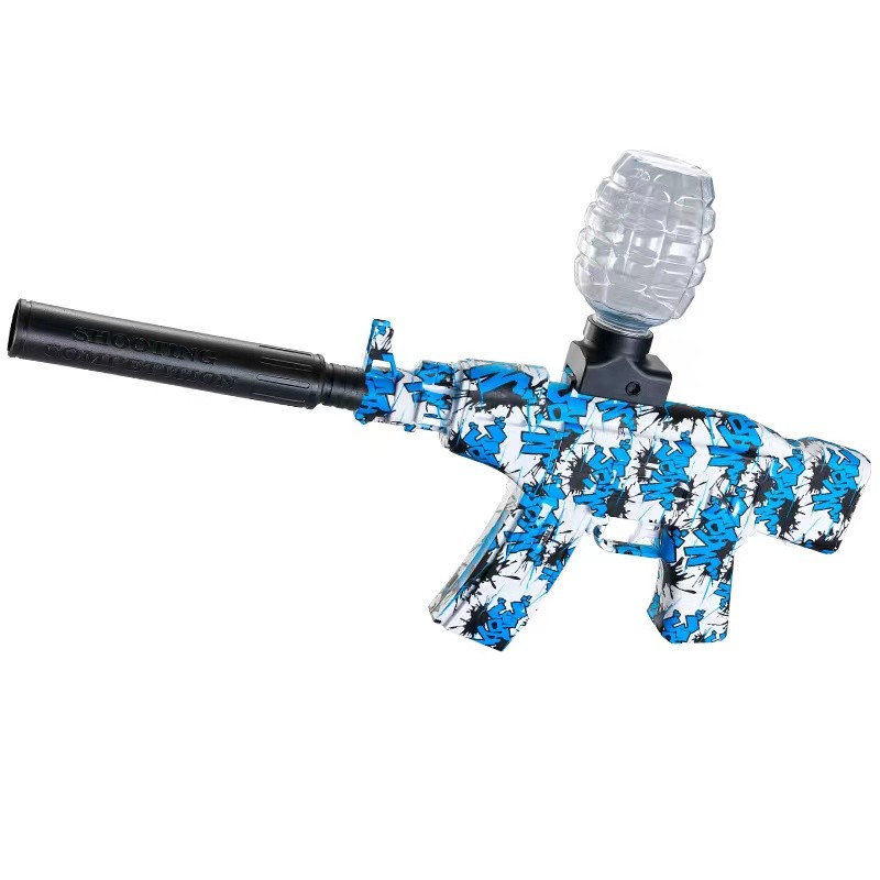 Mitraliera de jucarie electrica  cu bile de hidrogen de gel, gun bluster, tragere in rafala, varsta peste 6 ani, sageti cu ventuze de spuma, amorizor, ochelari de protectie, 5000 de bile incluse, cablu de incarcare, 28x31 cm, AK47, albastru - imagine 2