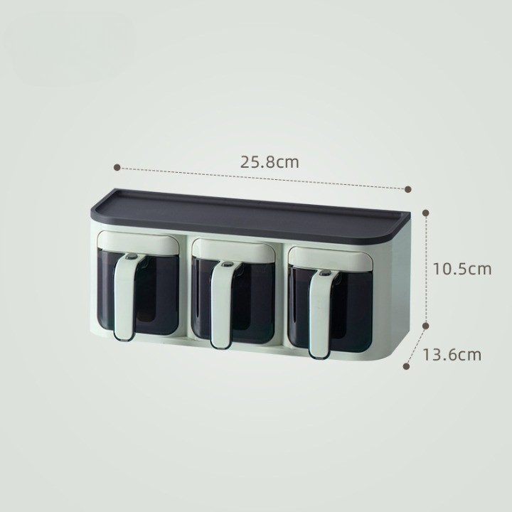 Cutie de Depozitare a Condimentelor, , de Uz Casnic, Montare pe Perete, 3 Compartimente, 25.8 x 13.6 x 10.5cm, Verde-Negru - imagine 2