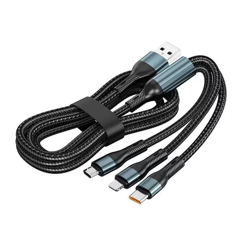 Cablu Multifunctional de Incarcare pentru Telefon 3in 1, , Cablu de incarcare rapida 66W, potrivit pentru Auto, Universal pentru Android si iOS, 1.2M, Negru