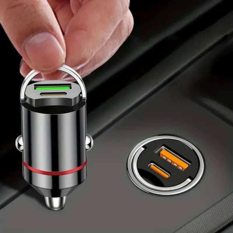 Incarcator Auto 2 in 1, , Port USB Fast Charge QC3.0 si Type C, PD 30W, Negru - imagine 2
