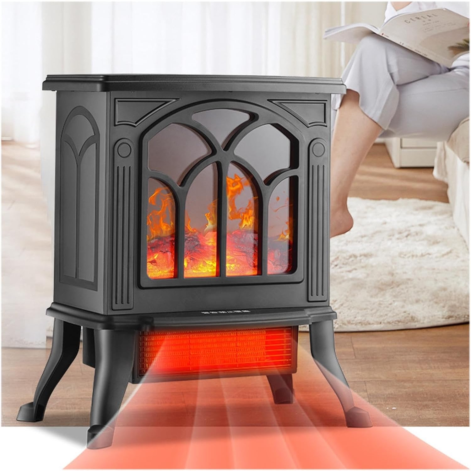 Semineu Electric, , cu Efect Flacara, 1500/1200W, Incalzire PTC, 220 V, din Plastic Ignifug, 38 x 23 x 45 cm, Negru - imagine 4