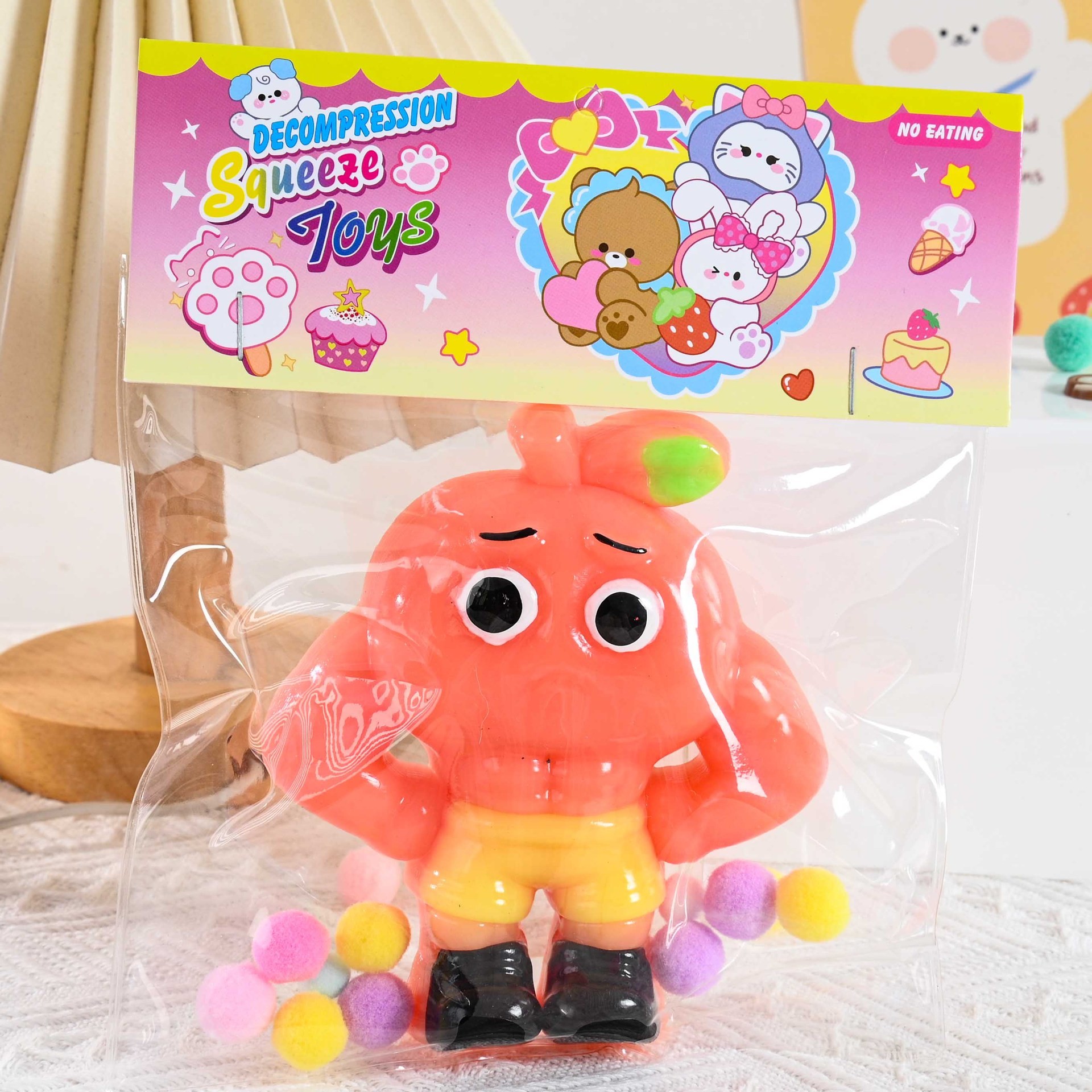 Jucarie Antistres Squishy, , Model UDin Din Dun Ma Din, cu Revenire Lenta, din TPR, 12 x 11 x 3 cm, Multicolor - imagine 3