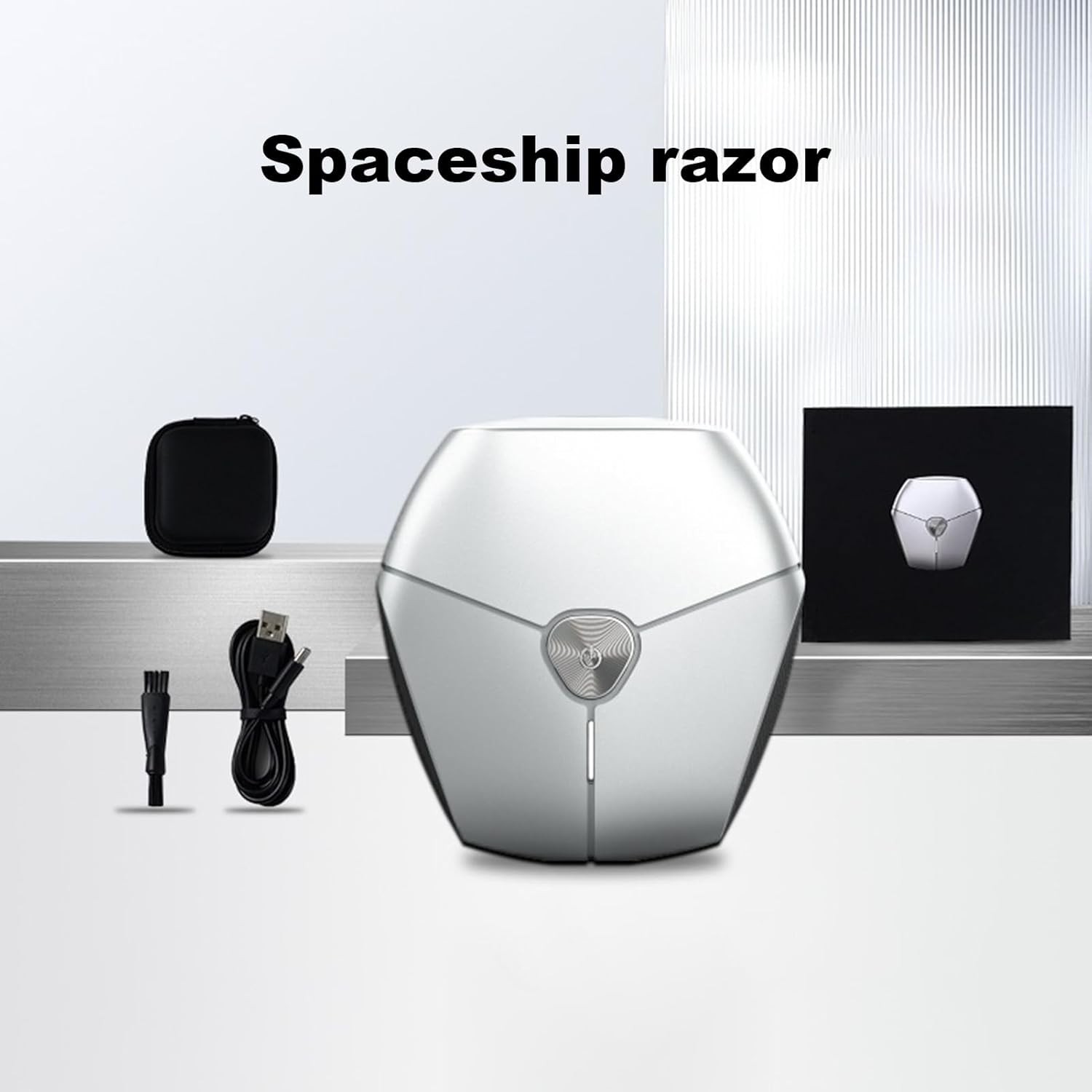 Aparat de Ras Portabil, , 8W, Autonomie 60 min, Incarcare Cablu Type C Inclus, Periuta de Curatare, Husa, Reincarcabil, 7.3x7.5x3.3 cm, Gri - imagine 4