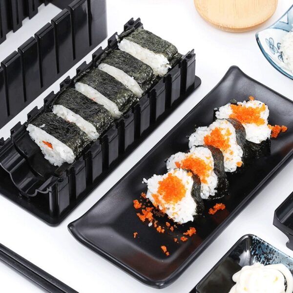 Aparat pentru Sushi, , Set 7 Accesorii pentru Sushi, Ofera 3 Forme de Design, Rotund, Triunghi, Inimioare, Negru - imagine 2