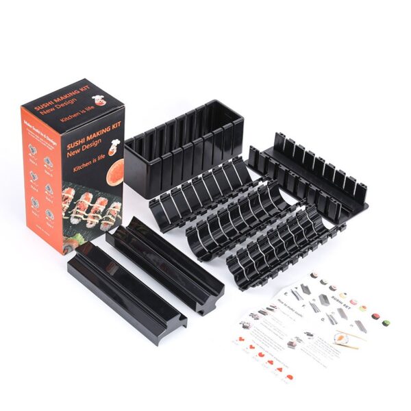 Aparat pentru Sushi, , Set 7 Accesorii pentru Sushi, Ofera 3 Forme de Design, Rotund, Triunghi, Inimioare, Negru