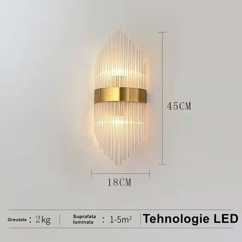 Aplica de Perete, , pentru Interior, din Otel Inoxidabil si Sticla, LED, Auriu, 45x18 cm - imagine 2