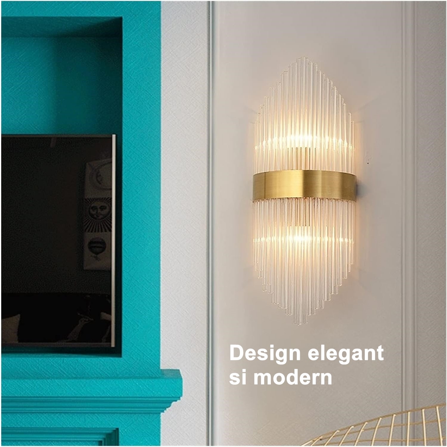 Aplica de Perete, , pentru Interior, din Otel Inoxidabil si Sticla, LED, Auriu, 45x18 cm - imagine 3