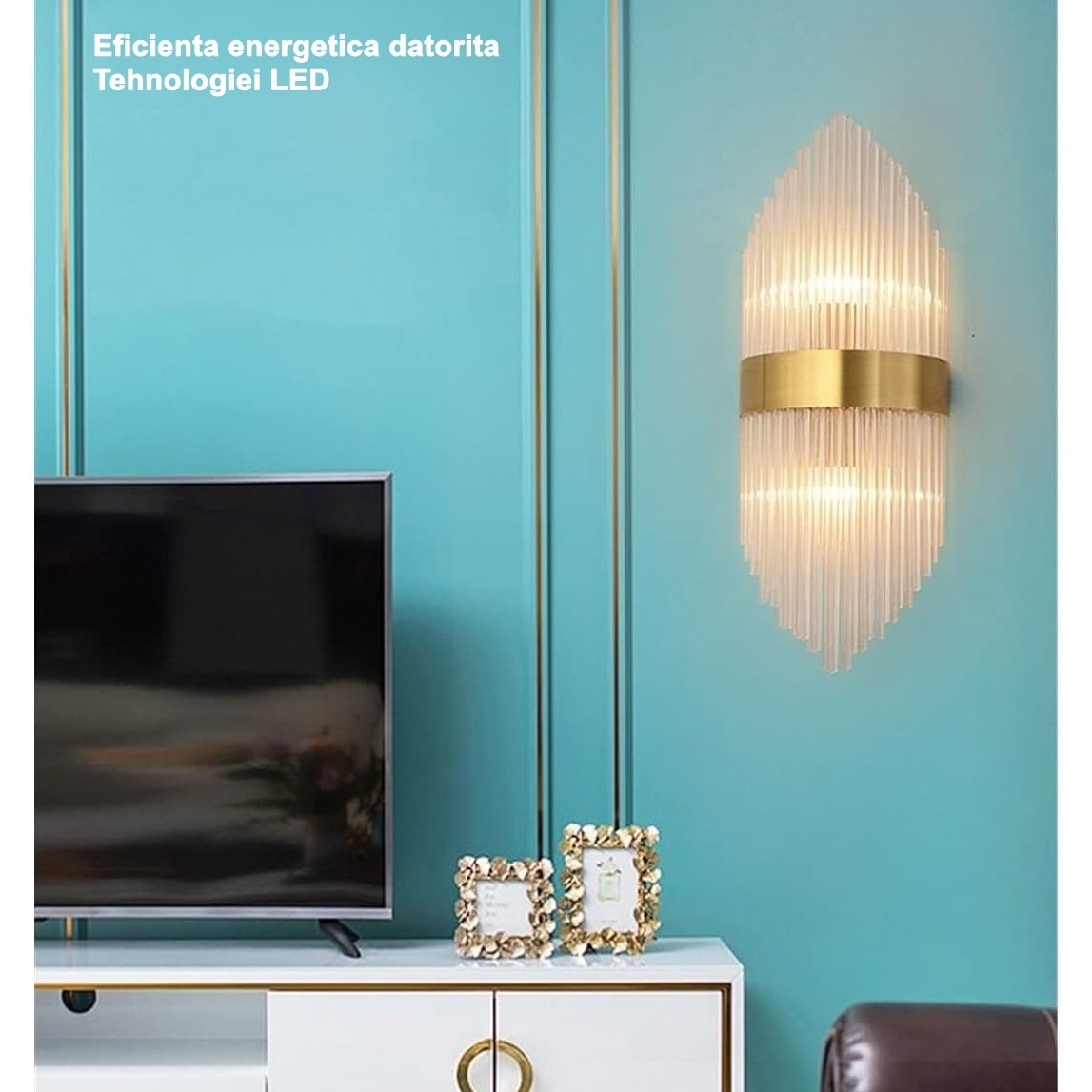 Aplica de Perete, , pentru Interior, din Otel Inoxidabil si Sticla, LED, Auriu, 45x18 cm - imagine 4
