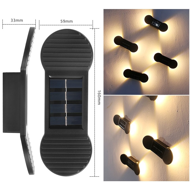 Aplica solara LED , ABS/Policarbonat, rezistenta la apa IP65, 2 LED-uri SMD, pentru perete, scari, 1.2V, 600mah, 16 x 5.9 x 3.3  cm, lumina alb cald, negru - imagine 2