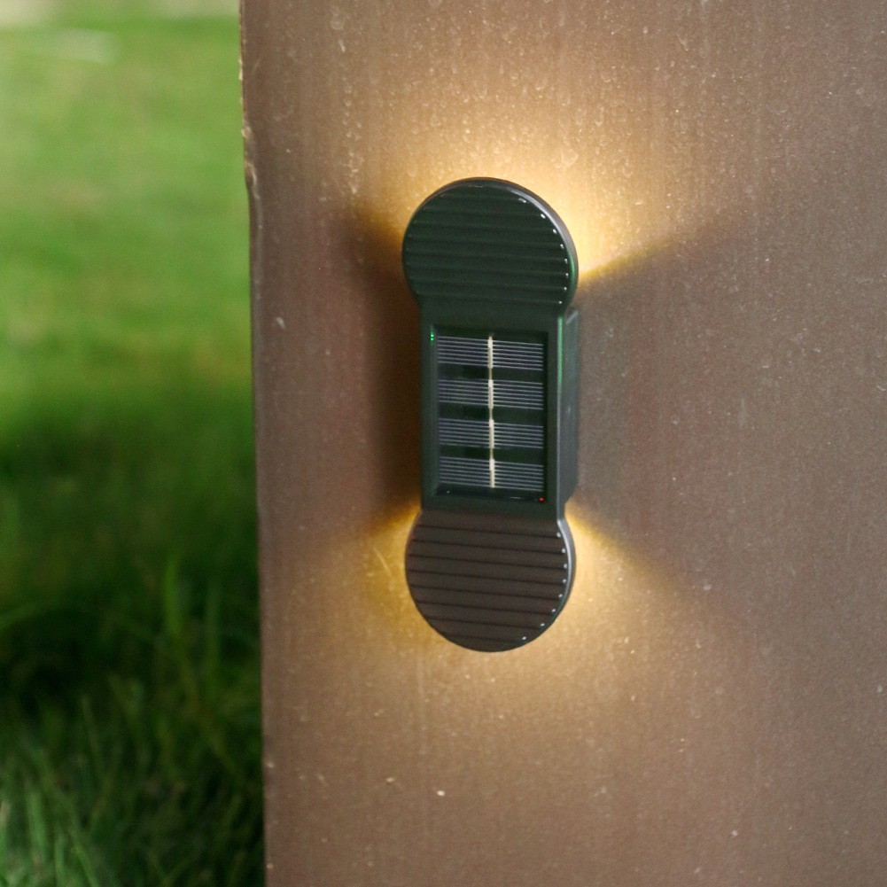 Aplica solara LED , ABS/Policarbonat, rezistenta la apa IP65, 2 LED-uri SMD, pentru perete, scari, 1.2V, 600mah, 16 x 5.9 x 3.3  cm, lumina alb cald, negru - imagine 4
