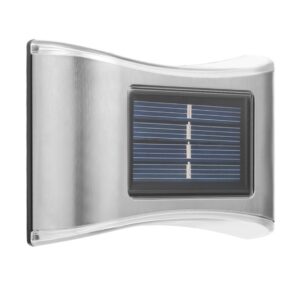 Aplica solara LED , ABS/Policarbonat, rezistenta la apa IP65, 6 LED-uri, pentru perete, trepte, borduri, terasa, 1.2V, 600mah, 10 x 6.5 cm, doua moduri de prindere, lumina alb calda, gri