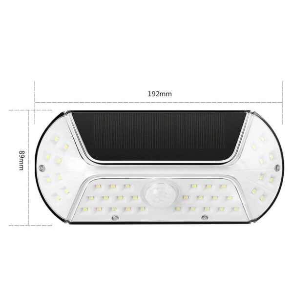 Aplica solara LED SMD pentru perete , cu senzor de miscare, dreptunghiulara, IP44, luminozitate mare 40 LED-uri, 3.7V, 1200mah, autonomie 8 ore, 19.2 x 8.9 cm, alb rece - imagine 2