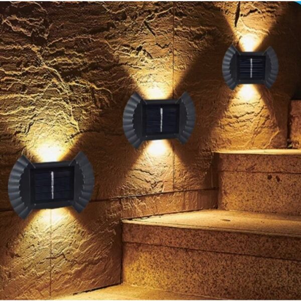 Set 4 Aplice solare LED Bidirectionale pentru perete , in forma de funda, 8 LED-uri, material ABS si PC, lumina puternica, IP65, 10 x 7.5 cm, baterie 1.2 V, 300 mAh, autonomie 8-10 ore, alb cald - imagine 4