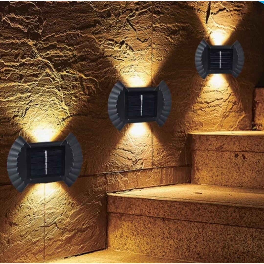 Set 4 Aplice solare LED Bidirectionale pentru perete , in forma de funda, 8 LED-uri, material ABS si PC, lumina puternica, IP65, 10 x 7.5 cm, baterie 1.2 V, 300 mAh, autonomie 8-10 ore, alb cald - imagine 4
