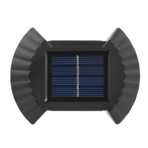 Set 4 Aplice solare LED Bidirectionale pentru perete , in forma de funda, 8 LED-uri, material ABS si PC, lumina puternica, IP65, 10 x 7.5 cm, baterie 1.2 V, 300 mAh, autonomie 8-10 ore, alb cald