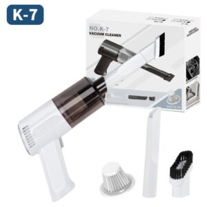 Aspirator Portabil Fara Fir, , Tip Pistol K7, Pentru Casa si Masina, Incarcare USB, Autonomie 30 Min, 36 x 17 cm, Alb