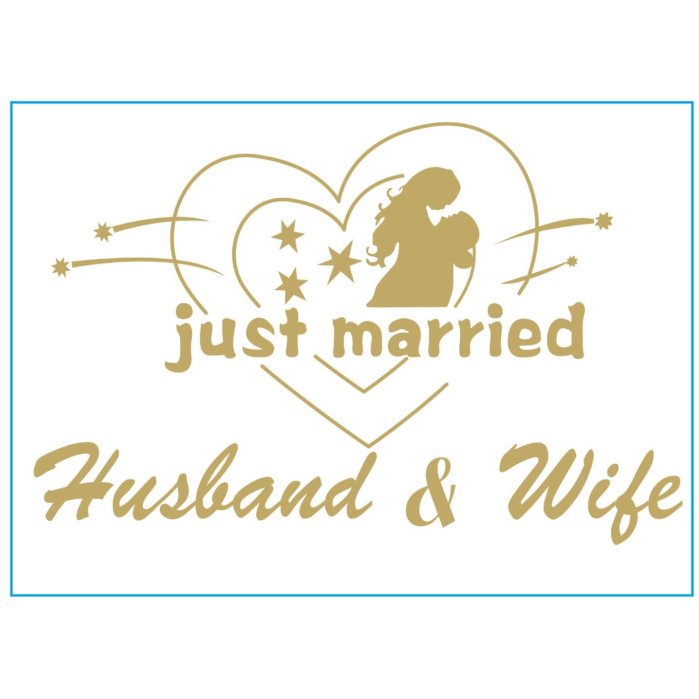 Sticker Autocolant, , Tematica Nunta, Model Indragostiti, cu Scris Just Married Husband&Wife, 21x29 cm, Auriu - imagine 4