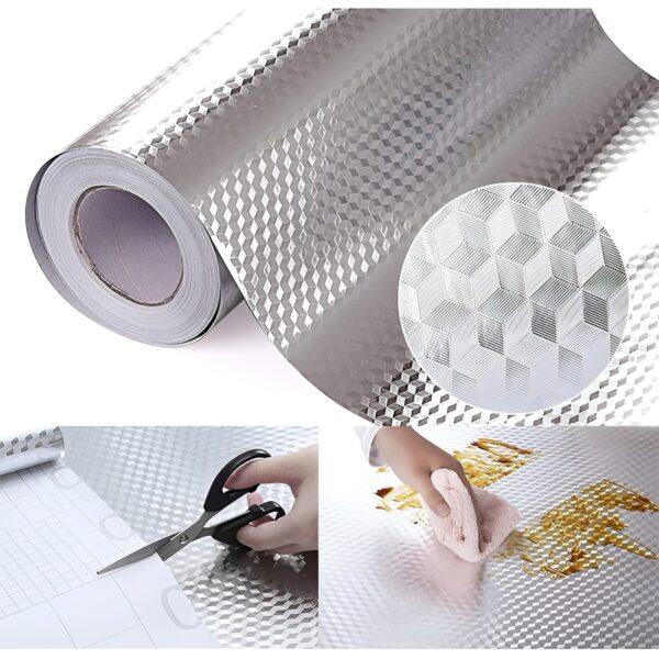 Autocolant pentru BucÄƒtÄƒrie, , Tip Folie de Aluminiu, Rezistent la Ulei, UmezealÄƒ, Temperaturi Inalte, pentru Dulapuri, Perete, Blat, Argintiu, 60cm x 1m - imagine 4