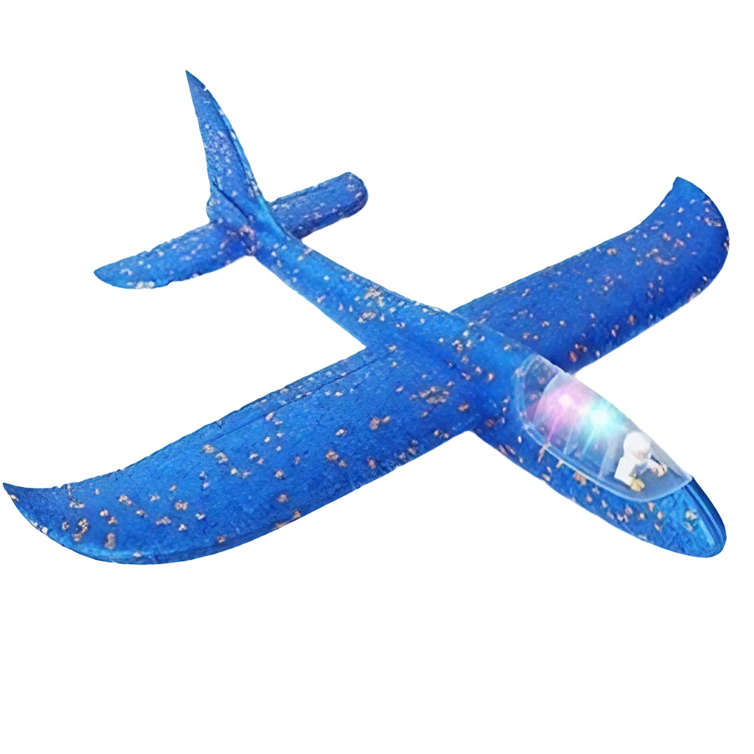 Avion Planor cu Pilot, , Din Polistiren, Cu Lumini in Cabina Pilotului, Lungime 47 cm, Albastru - imagine 3