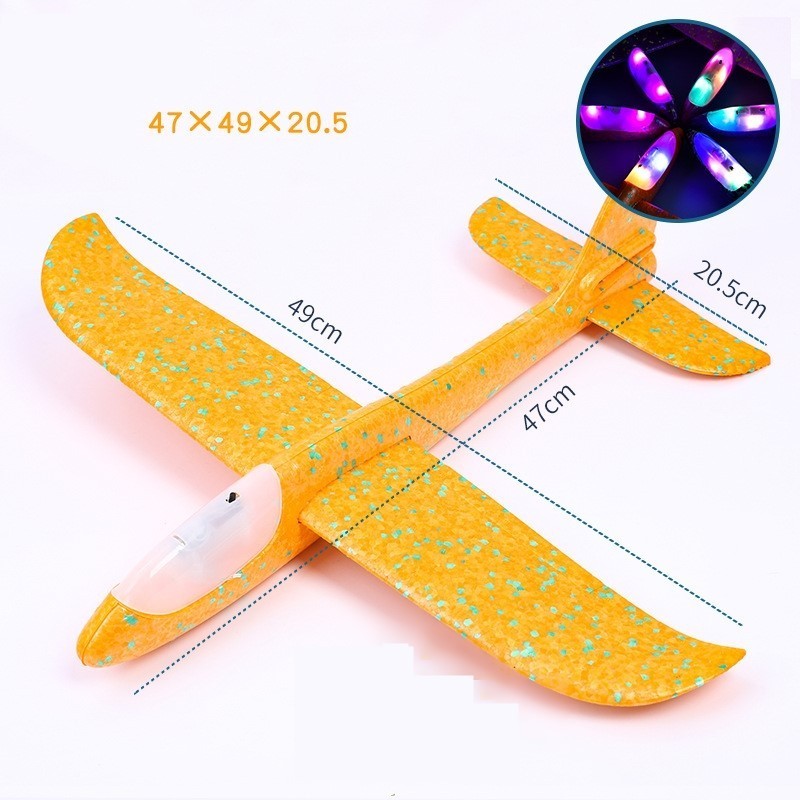Avion Planor cu Pilot, , Din Polistiren, Cu Lumini in Cabina Pilotului, Lungime 47 cm, Portocaliu - imagine 3