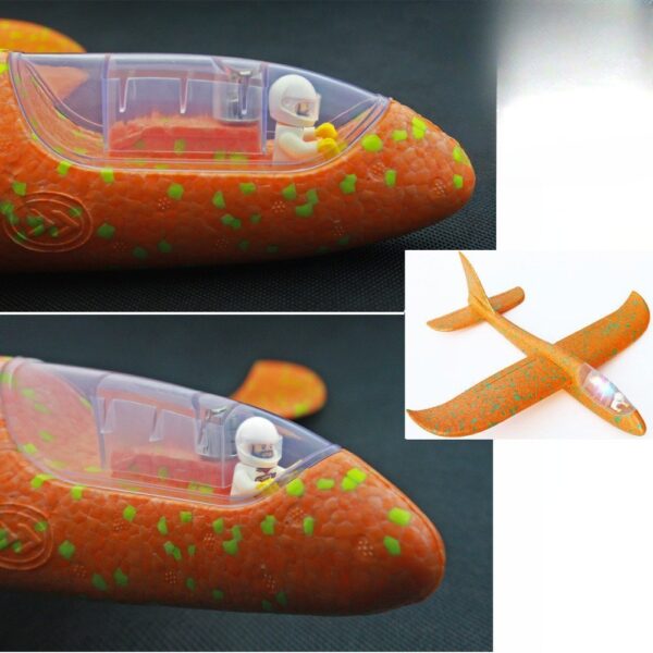 Avion Planor cu Pilot, , Din Polistiren, Cu Lumini in Cabina Pilotului, Lungime 47 cm, Portocaliu - imagine 4