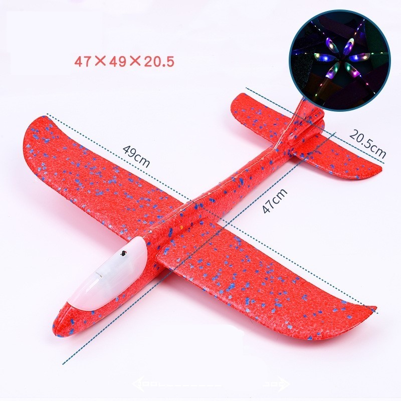 Avion Planor cu Pilot, , Din Polistiren, Cu Lumini in Cabina Pilotului, Lungime 47 cm, Rosu - imagine 3