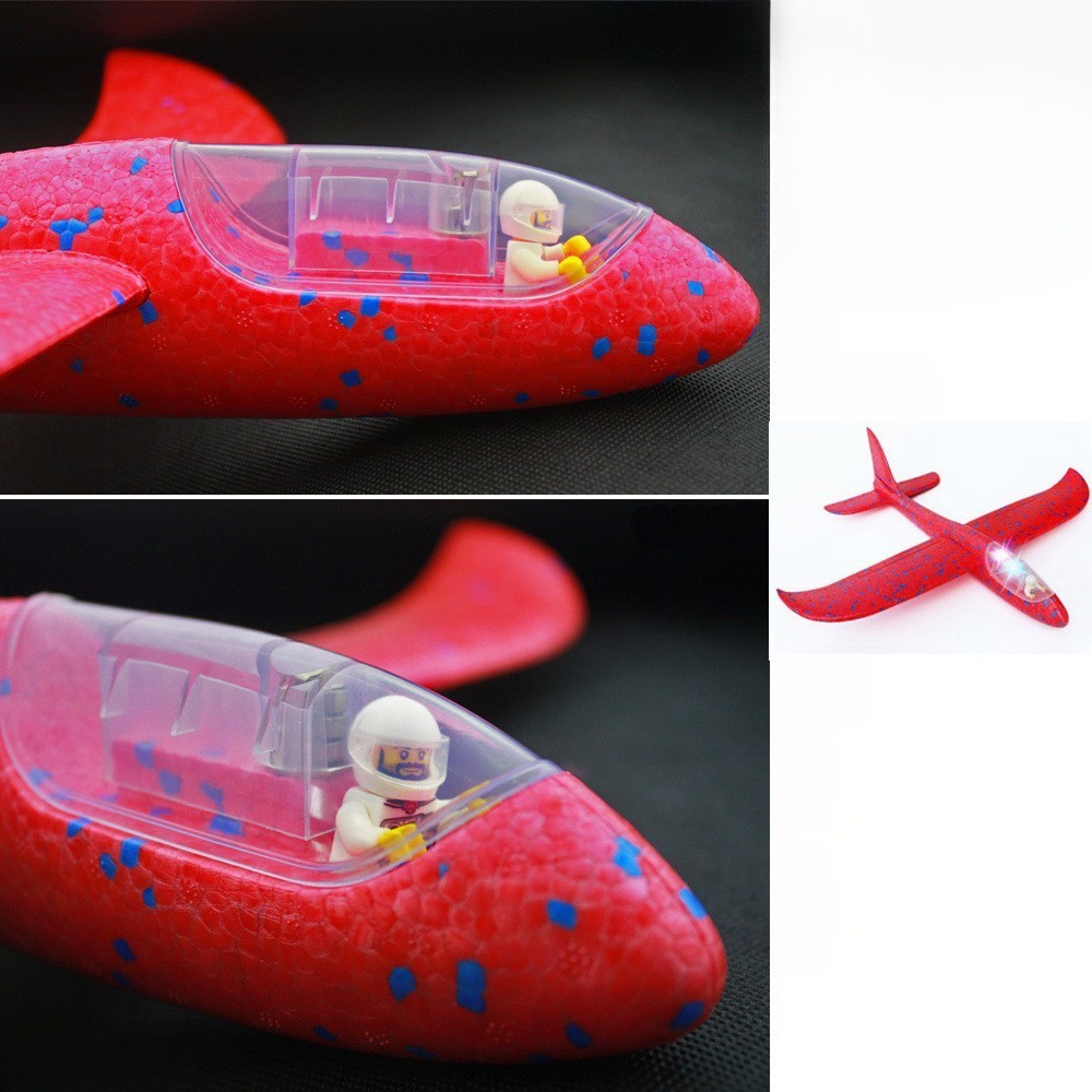 Avion Planor cu Pilot, , Din Polistiren, Cu Lumini in Cabina Pilotului, Lungime 47 cm, Rosu - imagine 4