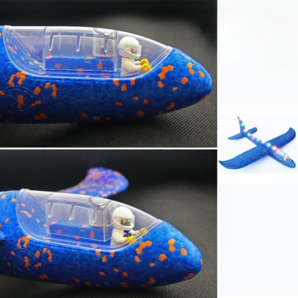 Avion Planor cu Pilot, , Din Polistiren, Cu Lumini pe Toata Lungimea, 47 cm, Albastru - imagine 3