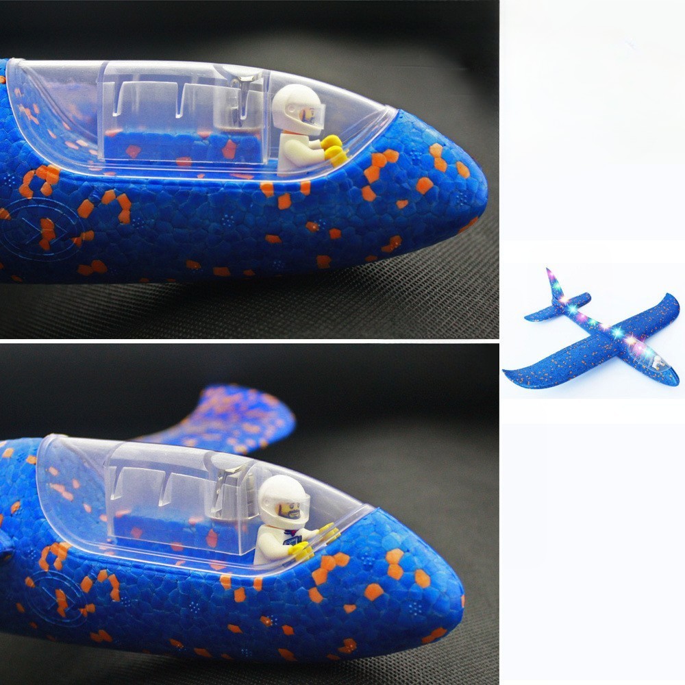 Avion Planor cu Pilot, , Din Polistiren, Cu Lumini pe Toata Lungimea, 47 cm, Albastru - imagine 3
