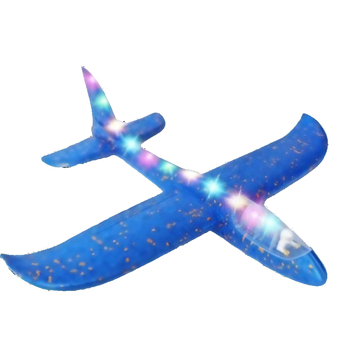 Avion Planor cu Pilot, , Din Polistiren, Cu Lumini pe Toata Lungimea, 47 cm, Albastru