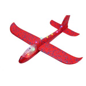 Avion planor din polistiren in punga , lungime 47 cm, cu lumini pe toata lungimea, Rosu ,