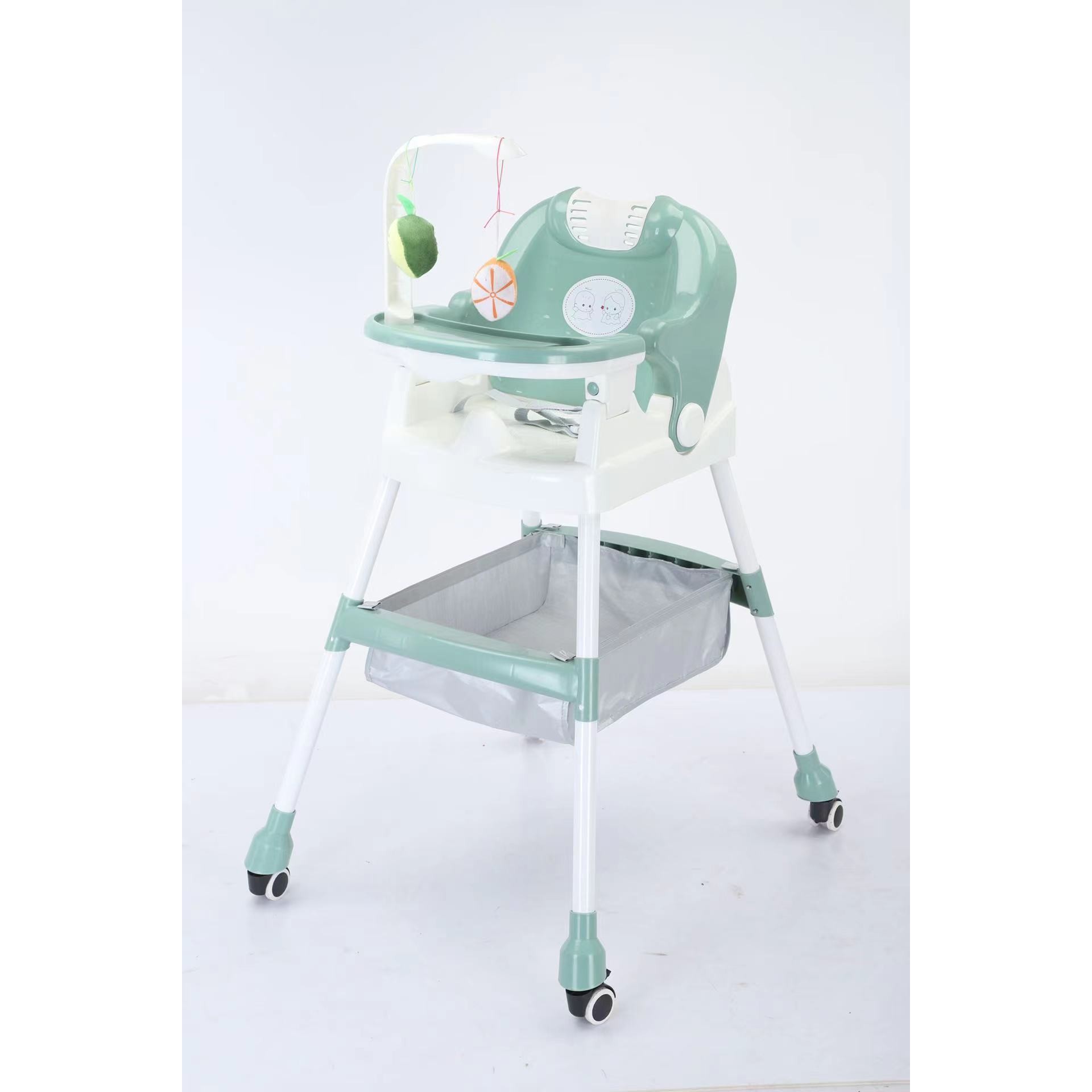 Scaun de Masa pentru Copii, , Multifunctional, Pliabil, cu Roti, Cos de Depozitare, din Plastic, Centura de Siguranta, Suport de Agatat Jucarii, 110 x 60 x 70 cm, Verde - imagine 3