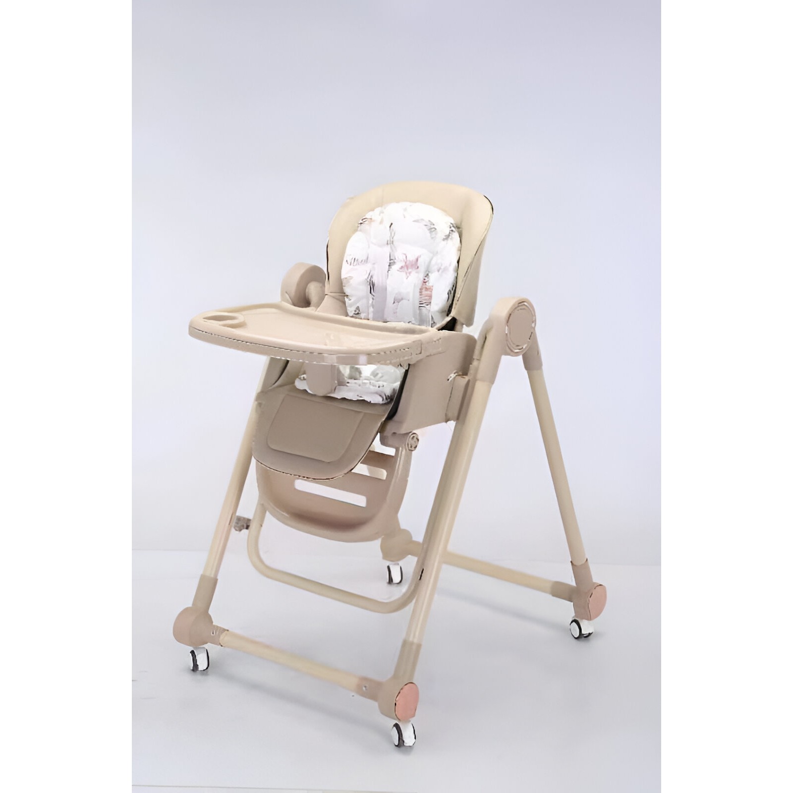 Scaun de Masa pentru Bebelusi si Copii, , Tavita si Husa Detasabile, Multifuncțional, Stabil, Centura de Siguranta, Inaltime Ajustabila, Spatar Reglabil Moale, Balansoar, de la 6 Luni, Bej - imagine 4