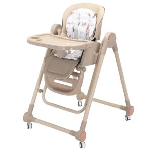 Scaun de Masa pentru Bebelusi si Copii, , Tavita si Husa Detasabile, MultifuncÈ›ional, Stabil, Centura de Siguranta, Inaltime Ajustabila, Spatar Reglabil Moale, Balansoar, de la 6 Luni, Bej