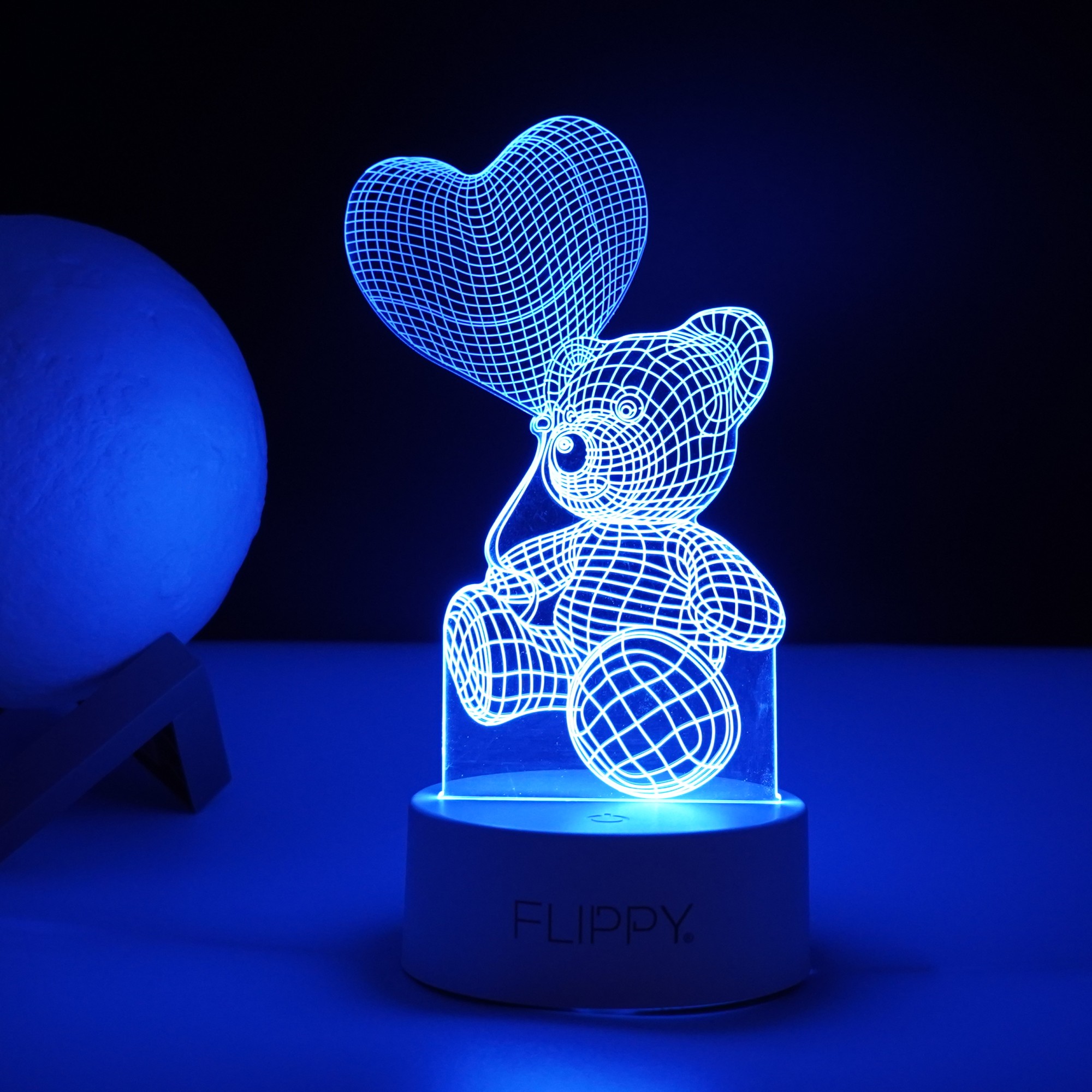 Lampa LED decorativa, , 3D, Ursulet cu balon inima, cu telecomanda, doua moduri de alimentare USB si baterii, 20 cm inaltime, din material acril si lumina multicolora, alb - imagine 4