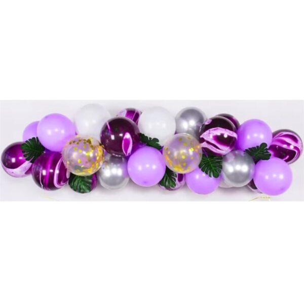 Baloane decorative din Latex si Banner Happy Birthday, , Model Aniversare, Set 37 de Piese, Mov, Argintiu, Alb