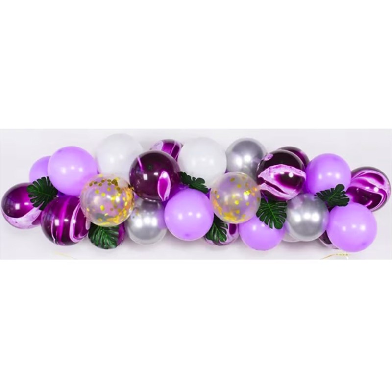 Baloane decorative din Latex si Banner Happy Birthday, , Model Aniversare, Set 37 de Piese, Mov, Argintiu, Alb