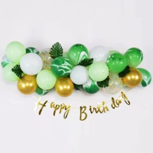 Baloane decorative din Latex si Banner Happy Birthday, , Model Aniversare, Set 37 de Piese, Verde, Auriu, Alb