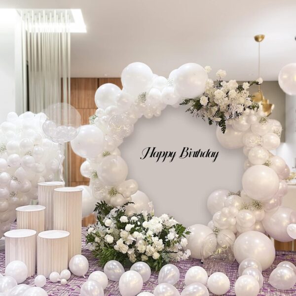 Baloane din Latex pentru Arcada, , Set din 120 baloane, Model Party, Botez, Pai transparent si adeziv inclus in cutie, 23 cm, Alb - imagine 2