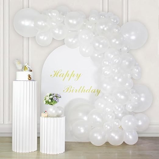 Baloane din Latex pentru Arcada, , Set din 120 baloane, Model Party, Botez, Pai transparent si adeziv inclus in cutie, 23 cm, Alb - imagine 3