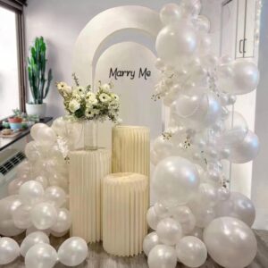 Baloane din Latex pentru Arcada, , Set din 120 baloane, Model Party, Botez, Pai transparent si adeziv inclus in cutie, 23 cm, Alb