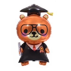 Balon din Folie Metalizata, , Figurine, Model Ursulet Absolvent, 70 cm, Ambalaj Individual, Pai Inclus, Umflare cu Aer sau Heliu, Maro Negru