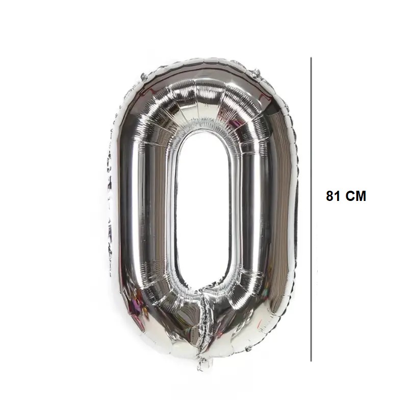 Balon din Folie , Cifra 0, 81 cm, Pentru Aer sau Heliu, Bulk, Argintiu - imagine 2