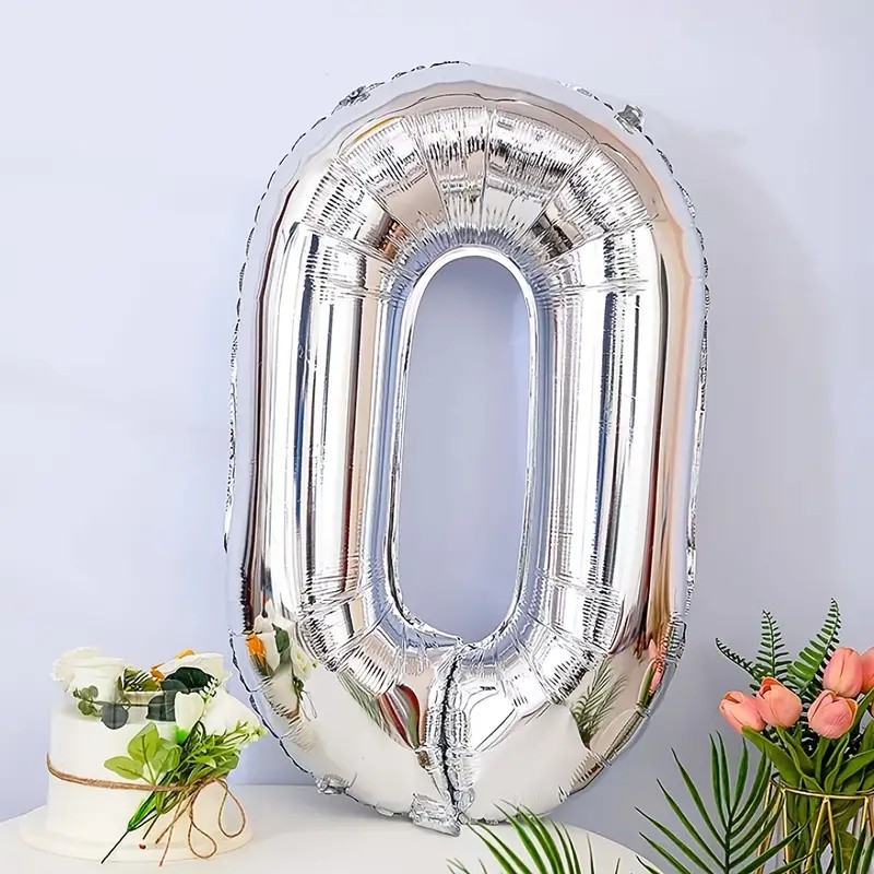 Balon din Folie , Cifra 0, 81 cm, Pentru Aer sau Heliu, Bulk, Argintiu - imagine 3